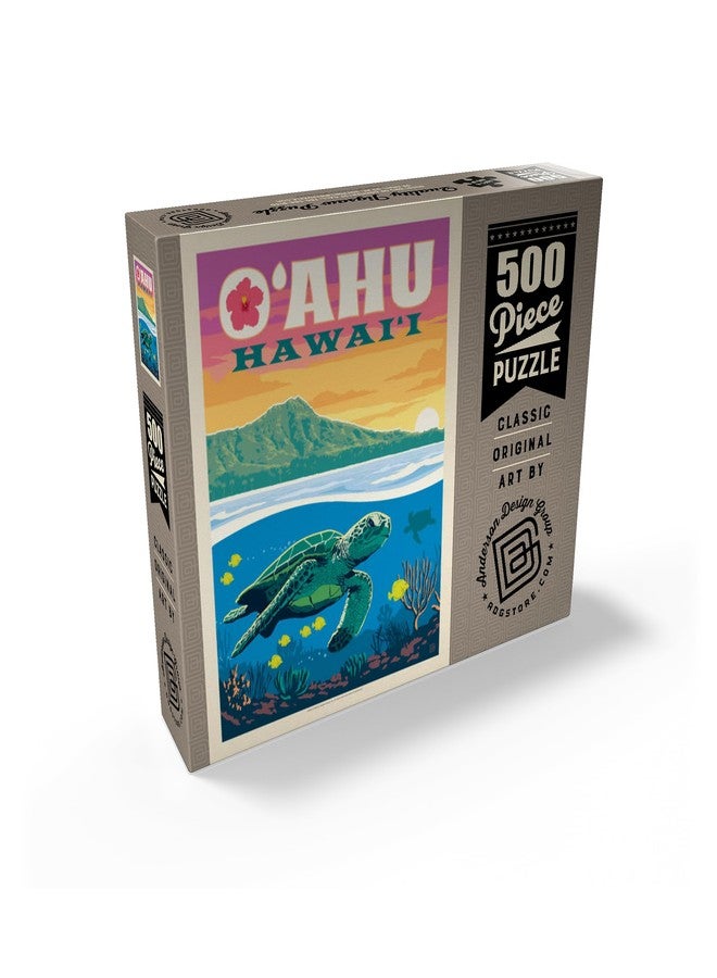 MyPuzzle.com MyPuzzle Hawaii: O'ahu (Sea Turtle), Vintage Poster - Premium 500 Piece Jigsaw Puzzle for Adults - Image 2